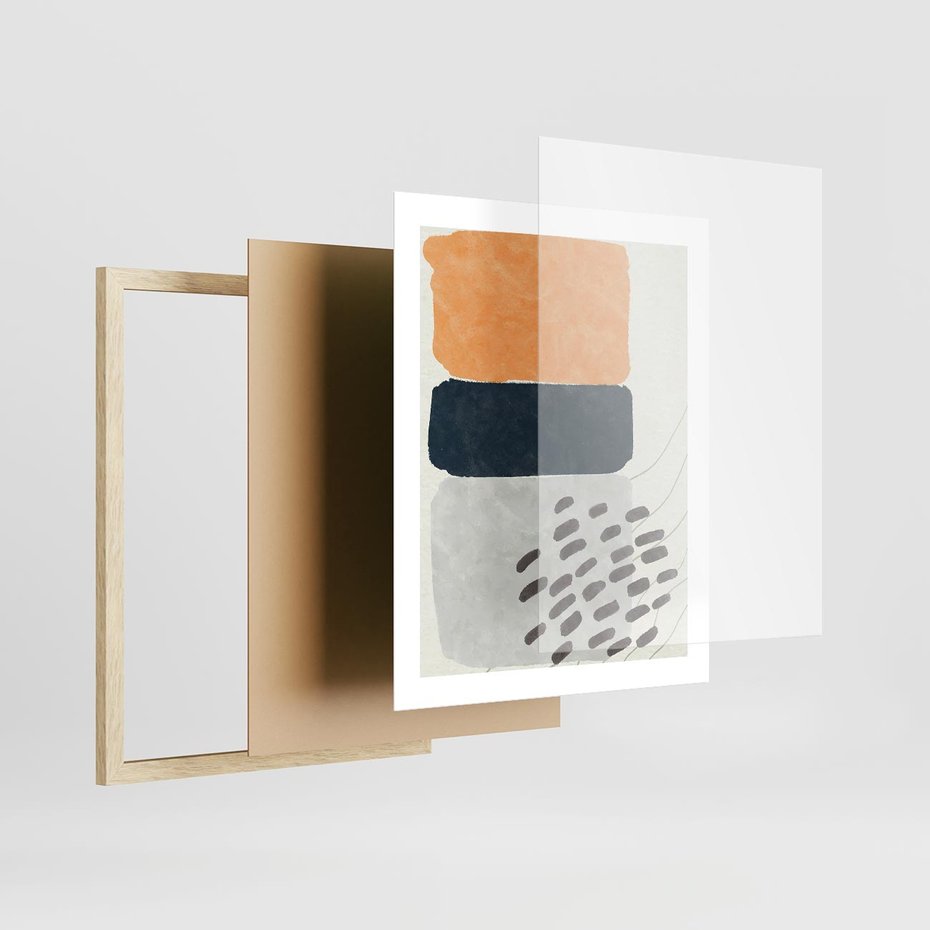 Plakat w ramie 40x50 - Impulsy Podróżnych Marzeń - geometryczne elementy, stonowane kolory - rama drewno