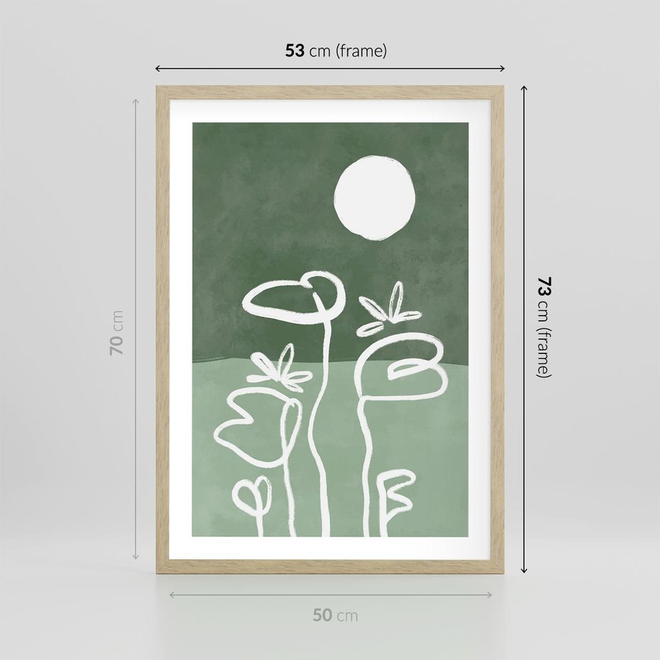 Plakat w ramie 50x70 - Wibracje Naturalnej Równowagi - zielony plakat, roślinne inspiracje - rama drewno