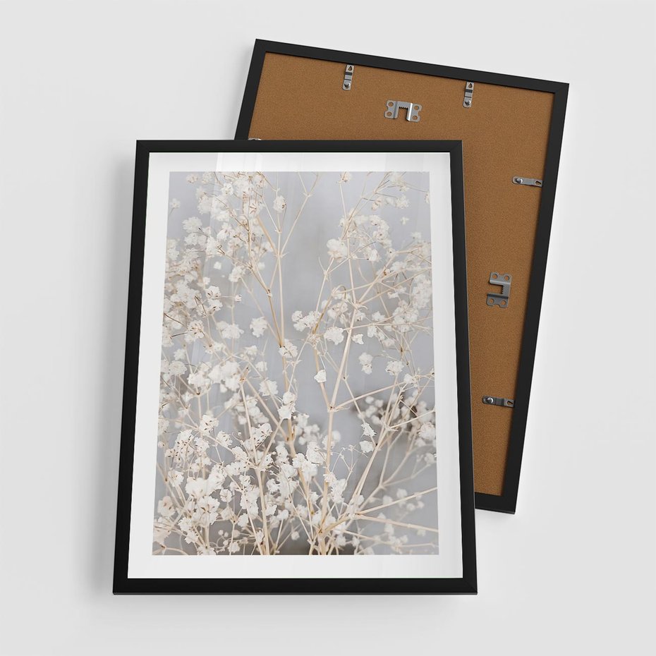 Plakat w ramie 50x70 - Białe Drobne Kwiaty - gipsówka, białe drobne kwiatki - rama czarna