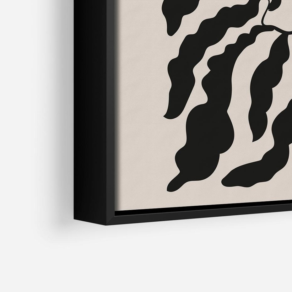 Obraz w ramie 50x50 - Księga Odbić - abstrakcyjne liśćie, roślinne motywy - rama czarna