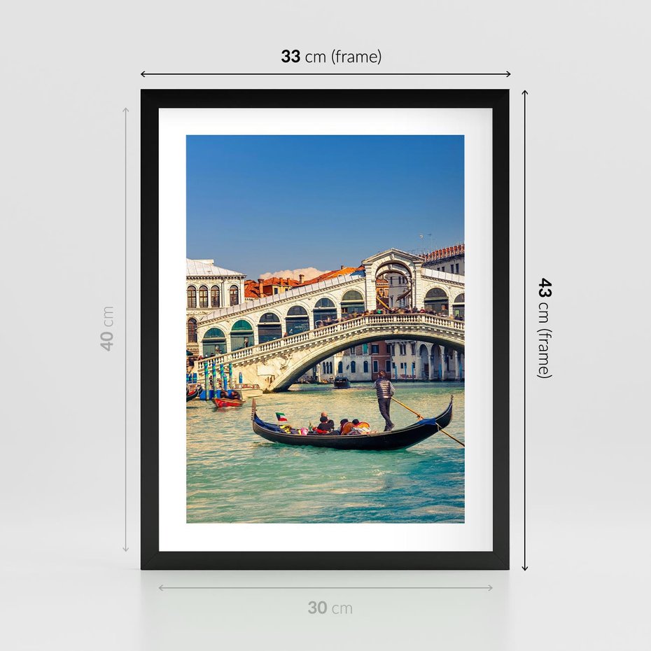 Plakat w ramie 30x40 - Romantyczna przejażdżka gondolą w Wenecji - Wenecja, gondola - rama czarna