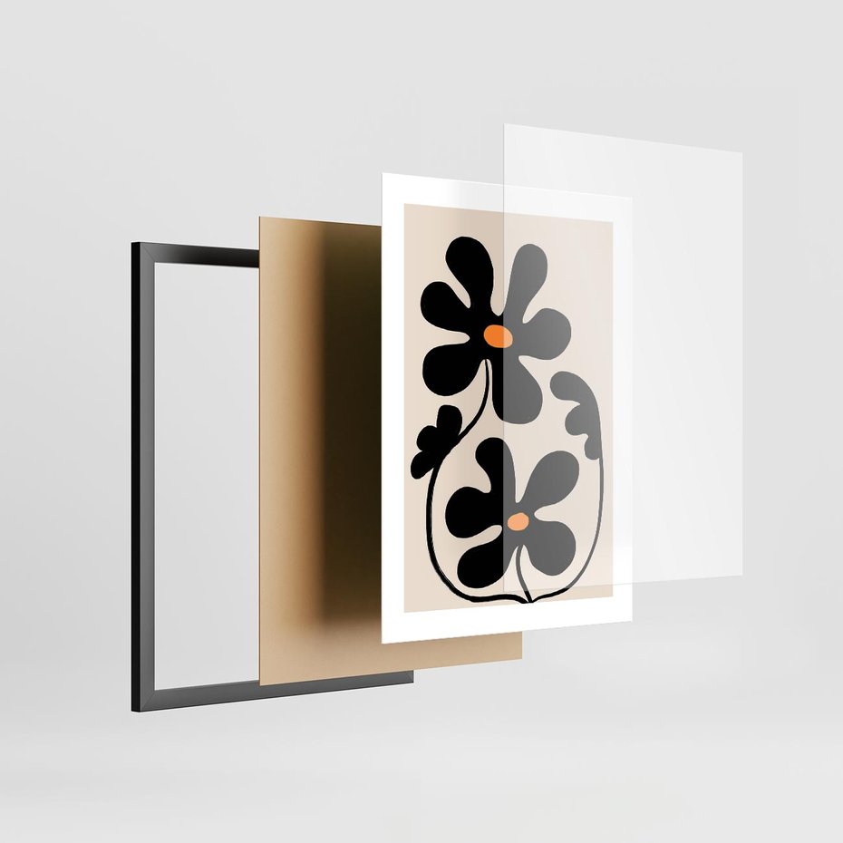 Plakat w ramie 30x40 - Wyjątkowość Boho - minimalistyczny abstrakcyjny obraz, prymitywne kwiaty - rama czarna