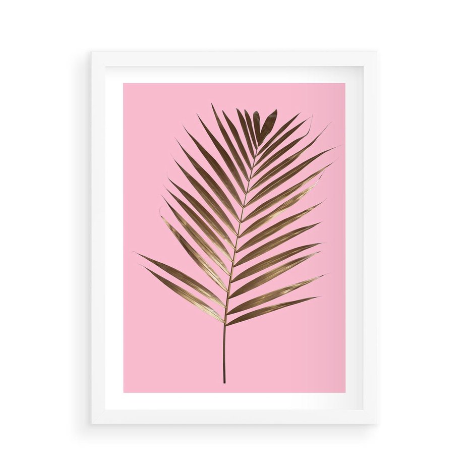 Plakat w ramie 50x70 - Promienie złotej palmy - złota, palma - rama biała