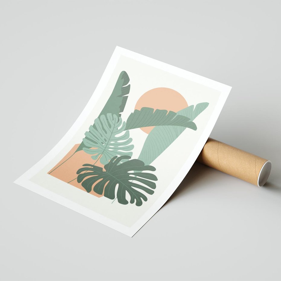 Plakat bez ramy 40x50 - Abstrakcyjne Tropiki - liście, rośliny tropikalne w graficznym stylu