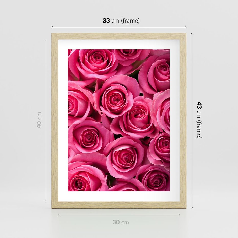 Plakat w ramie 30x40 - Romantyczne róże w pełnym rozkwicie - róże, kwiaty - rama drewno