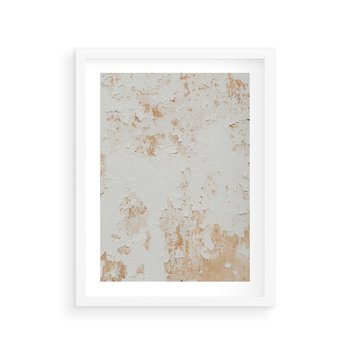 Plakat w ramie 50x70 - Beżowa Ściana z Łuszczącą Się Farbą - stara ściana, beżowa - rama biała