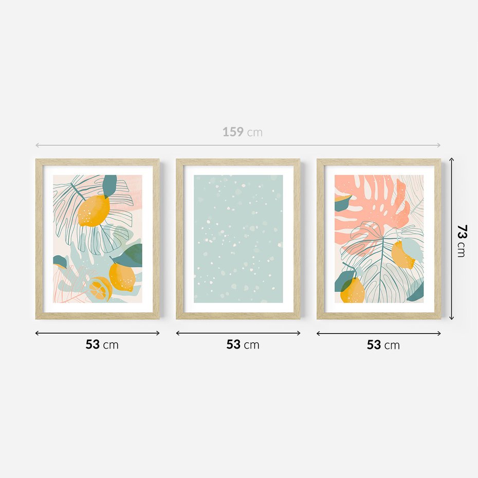 Zestaw obrazy w ramie 50x70 galeria - Monstera, liście, pastelowe, nowoczesne - rama drewno