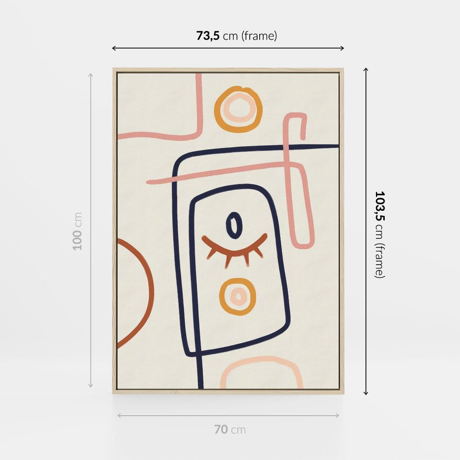 Obraz w ramie 70x100 - Manifestacje Dziwności - abstrakcja w stylu picasso, beżowe tło - rama drewno