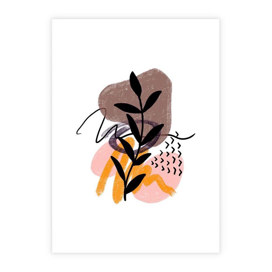 Plakat bez ramy 21x30 - Echa Kształtującej się Wyobraźni - abstrakcyjna sztuka, liść gałązka