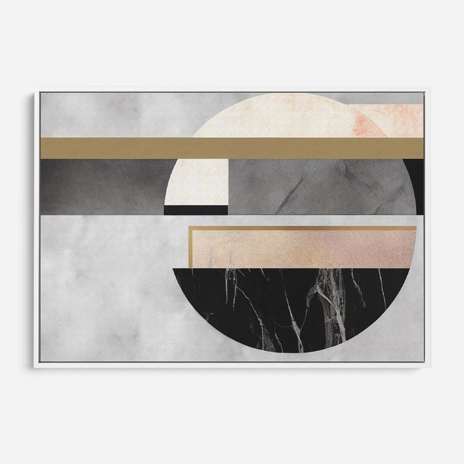 Obraz w ramie 70x50 - Biało-Czarne Formy - nowoczesna geometria, koło - rama biała