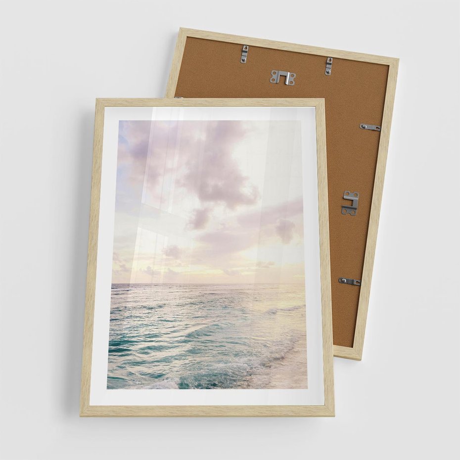 Plakat w ramie 50x70 - Pastelowa Plaża - plaża, pastelowe kolory - rama drewno