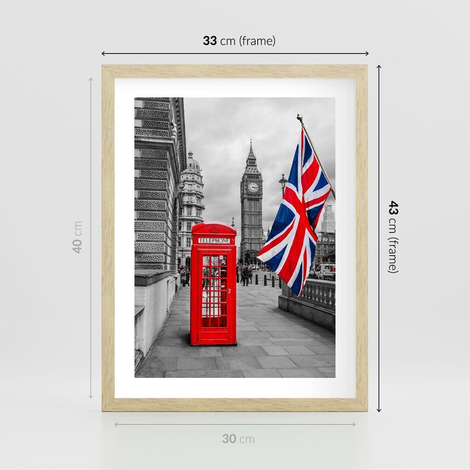 Plakat w ramie 30x40 - Londyńska Budka przy Big Benie - Londyn, budka - rama drewno