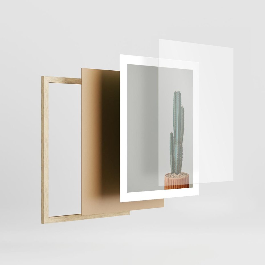 Plakat w ramie 30x40 - Zieleń i Subtelność - kaktusy, liście - rama drewno