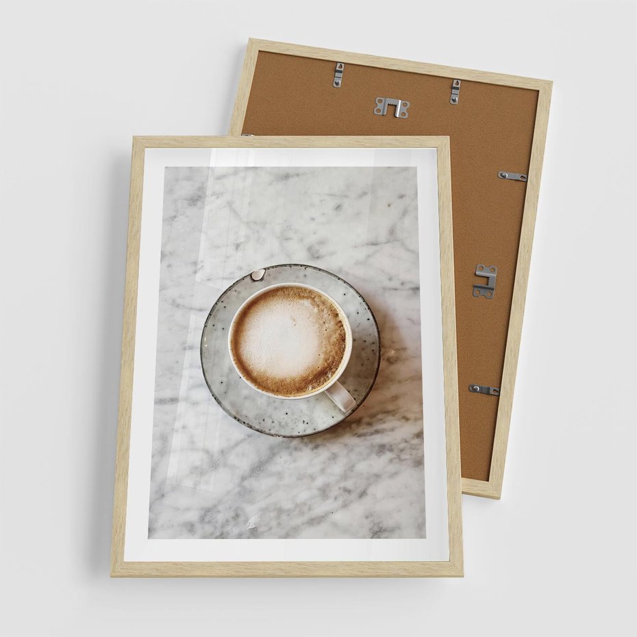 Plakat w ramie 50x70 - Kawa w Perfekcji - kawa w filiżance, cappuccino - rama drewno