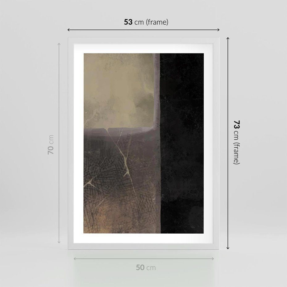 Plakat w ramie 50x70 - Kształty Urywane - mroczny plakat, nowoczesne wnętrza - rama biała