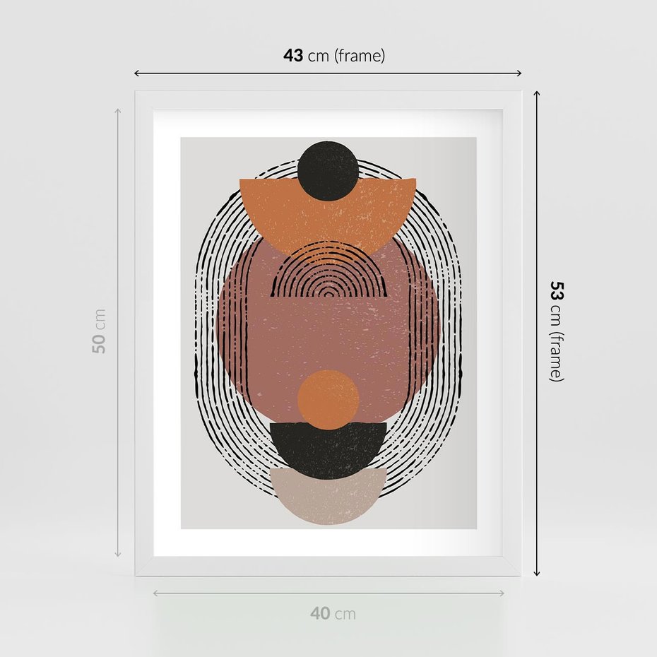 Plakat w ramie 40x50 - Abstrakcja w Odcieniach Brązu i Beżu - geometria, abstrakcyjna grafika - rama biała