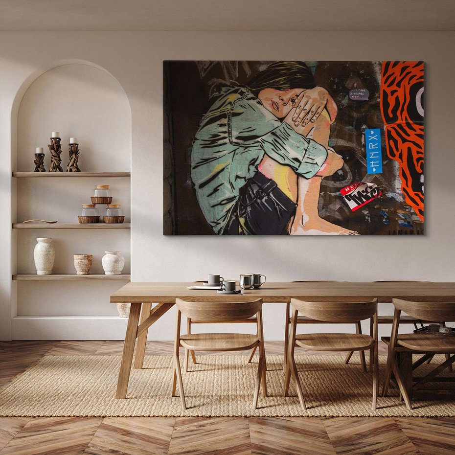 Obraz na płótnie 100x70 - Kobieta wśród graffiti - kobieta, graffiti