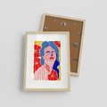 Plakat w ramie 30x40 - Nowoczesna Twarz - nowoczesna grafika, kolorowa twarz kobiety - rama drewno