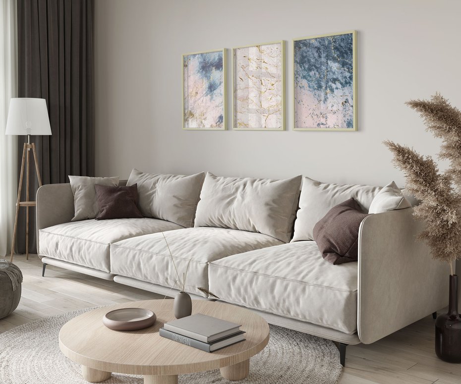 Zestaw obrazy w ramie 50x70 galeria - Marmur, złoto, błękit, turkus - rama drewno