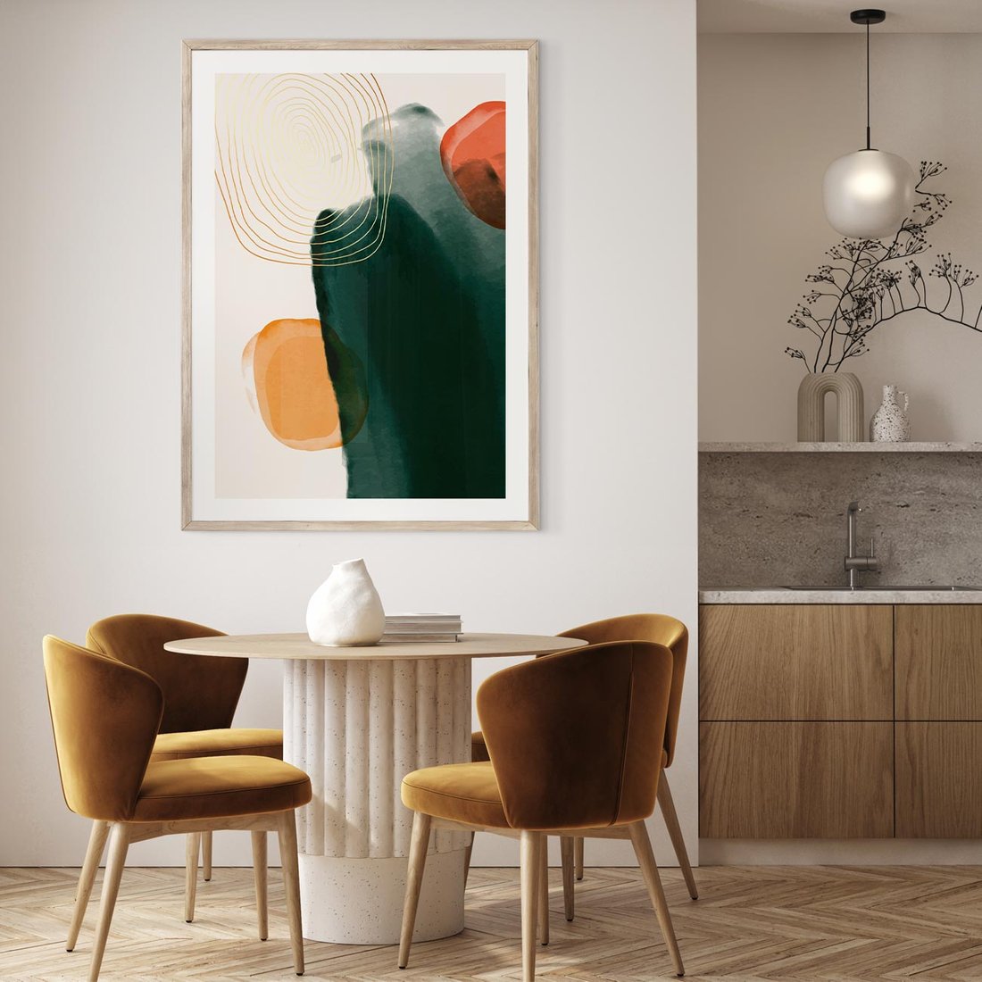 Plakat w ramie 50x70 - Modernistyczne Spektrum - abstrakcyjna granatowa plama, akwarela - rama drewno