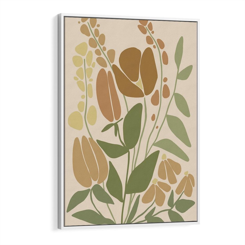 Obraz w ramie 70x100 - Beżowo i Roślinnie - nowoczesny plakat, roślinność - rama biała