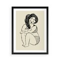 Plakat w ramie 50x70 - Migotliwe Refleksje - nowoczesny minimalistyczny rysunek, dziewczyna w bieliźnie - rama czarna
