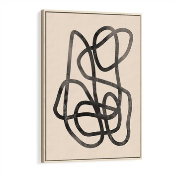 Obraz w ramie 80x120 - Przenikanie Wirtualnych Wymiarów - zaplątane minimalistyczne linie, na bezowym tle - rama drewno