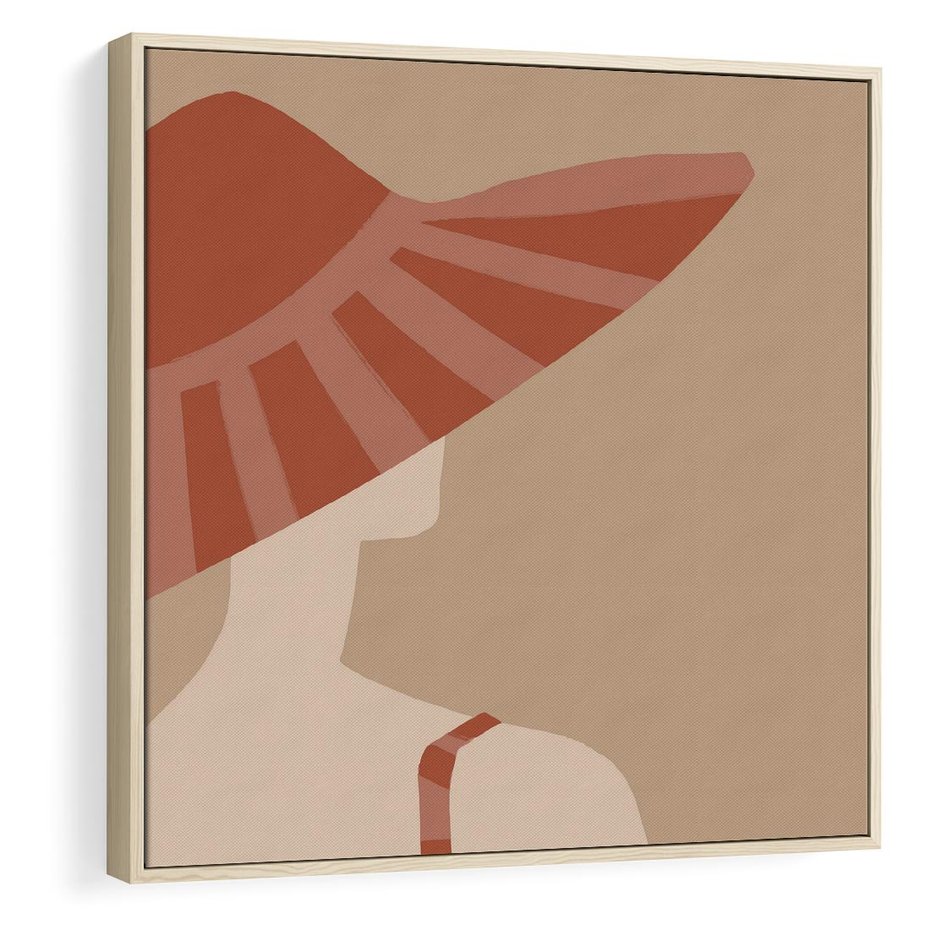 Obraz w ramie 50x50 - Kobiecy Portret - plakat retro, kobieta w kapeluszu - rama drewno
