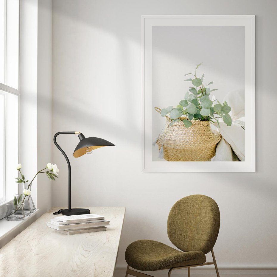 Plakat bez ramy 30x40 - Eukaliptusowa Świeżość - eukaliptus, liście w koszu z wikliny