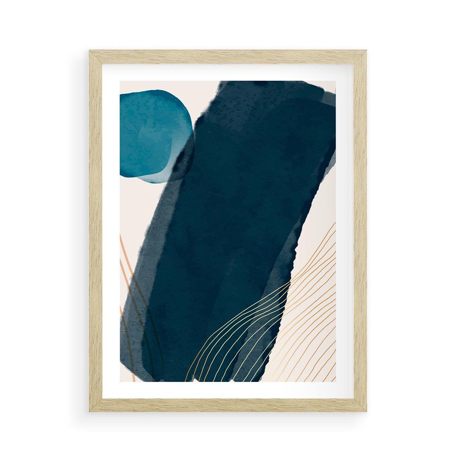 Plakat w ramie 50x70 - Nocne Widzenia - abstrakcyjna granatowa plama, akwarela - rama drewno