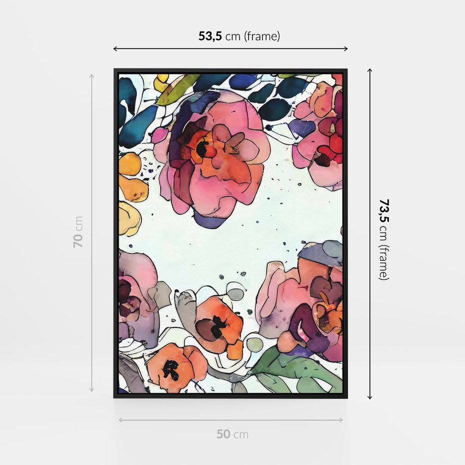 Obraz w ramie 50x70 - Rozkwitające marzenia - akwarelowe kwiaty, kolory - rama czarna