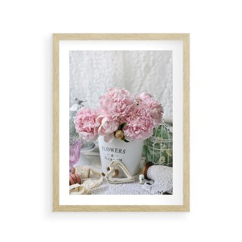 Plakat w ramie 30x40 - Miłość w powietrzu - kwiaty, romantyczne - rama drewno