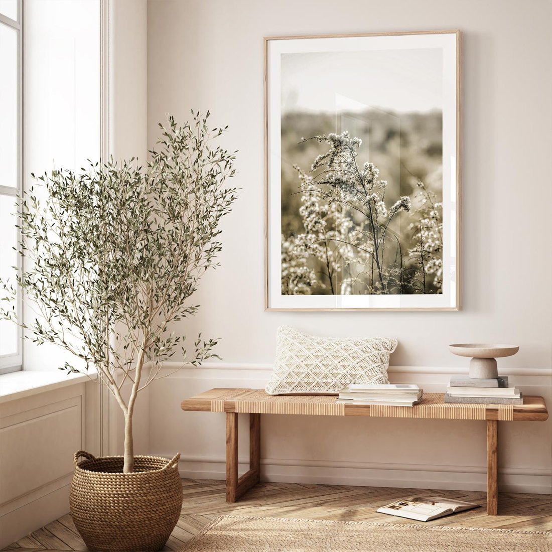 Plakat w ramie 40x50 - Pampas i Bocho - suche trawy, bocho - rama drewno