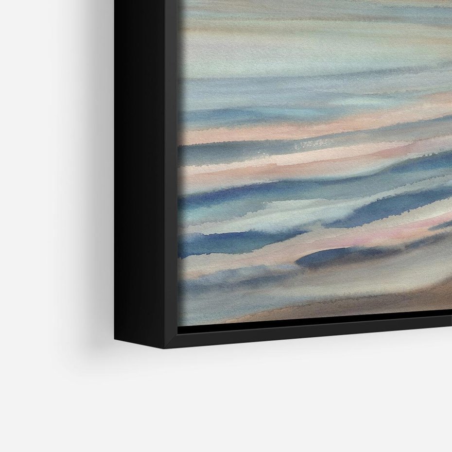 Obraz w ramie 50x50 - Witraże roziskrzonych myśli - akwarela, zamglony wschód słońca - rama czarna