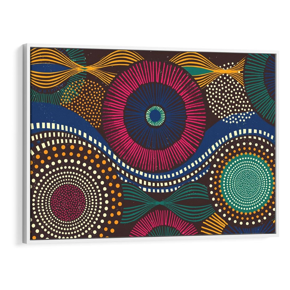 Obraz w ramie 120x80 - Energia Wzorców - enticzne wzory, kształty - rama biała