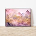 Obraz w ramie 100x70 - Pastelowe Wzgórza - pastelowe, różowe góry - rama czarna