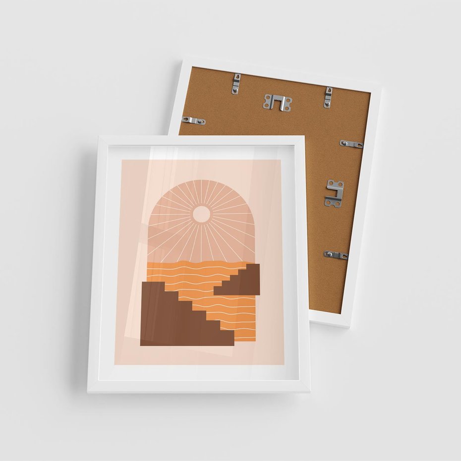 Plakat w ramie 40x50 - Słoneczne Inspiracje w Stylu Boho - boho grafika, słońce - rama biała