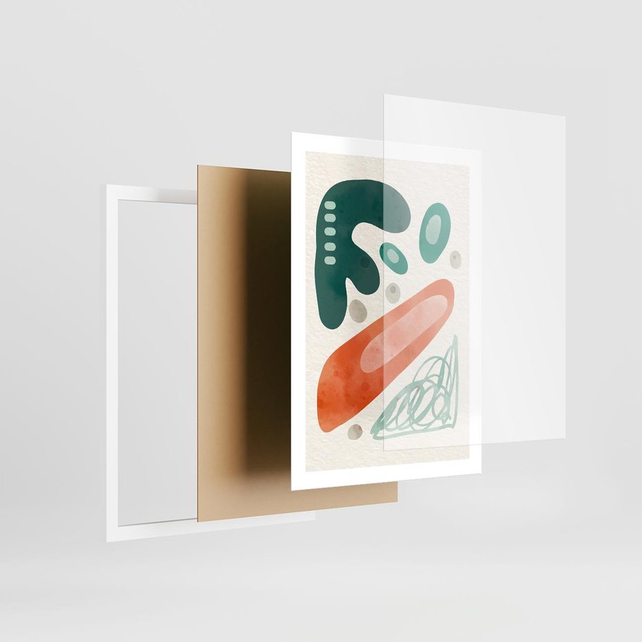 Plakat w ramie 50x70 - Podróżne Wizje - abstrakcyjne plamy, zielony - rama biała