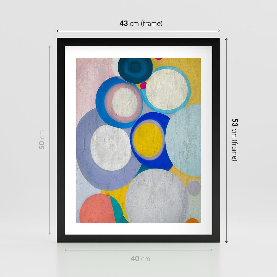 Plakat w ramie 40x50 - Rozkwitająca Symfonia Serca - abstrakcyjne geometryczne kształty, olejny obraz - rama czarna