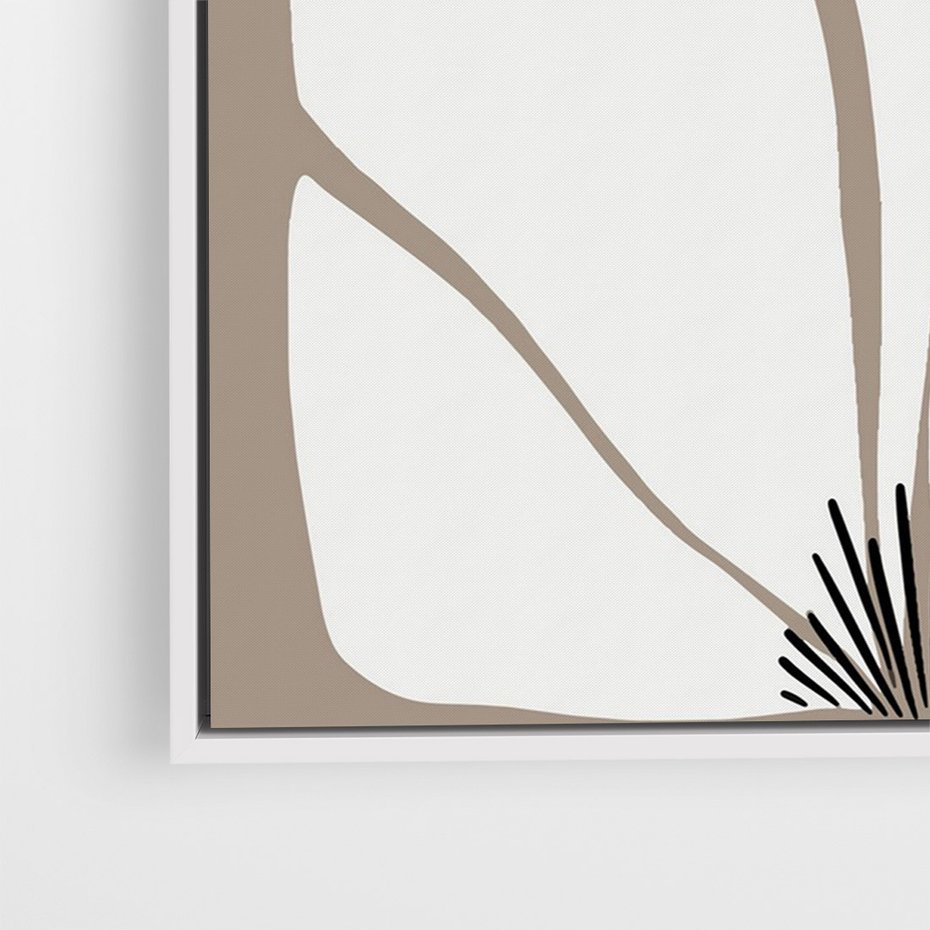 Obraz w ramie 80x120 - Ekspresyjne Kontury - abstrakcyjny kwiat, beże i brązy - rama biała