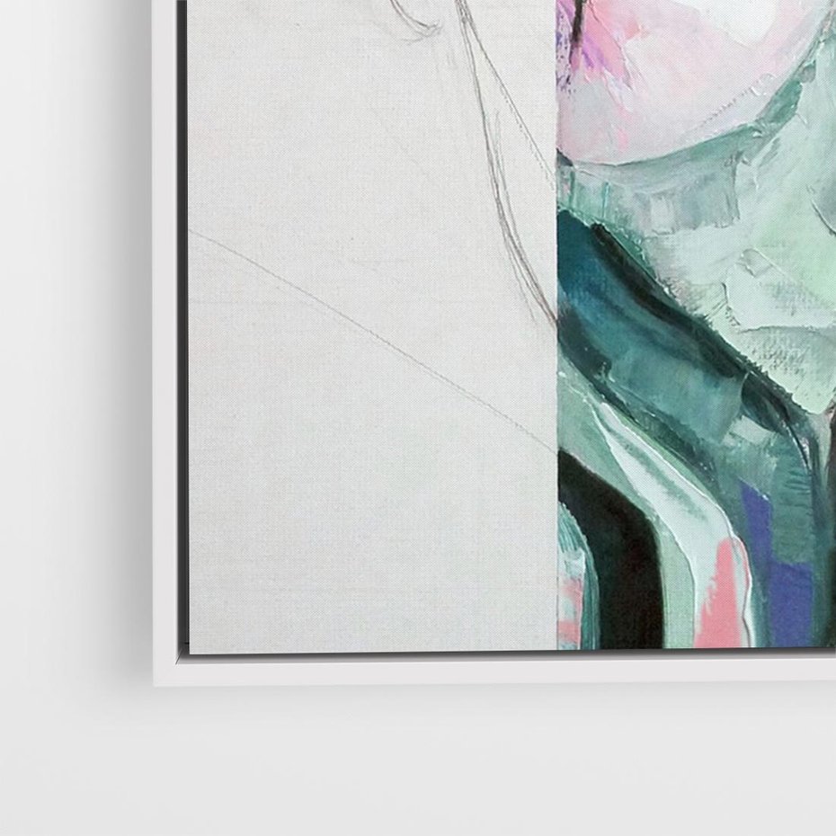 Obraz w ramie 100x70 - Niezakończona Piękność - abstrakcyjny obraz olejny, portret kobiety - rama biała