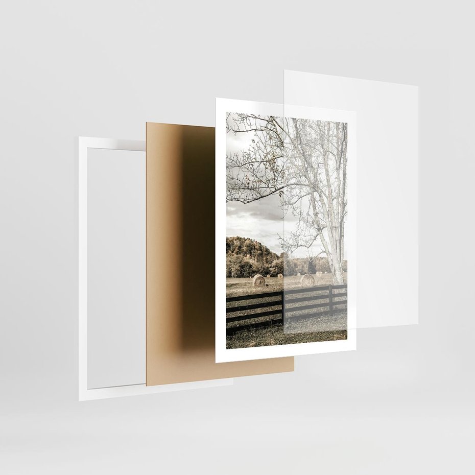 Plakat w ramie 50x70 - Drzewa i Snopki Siana - farma, drzewa - rama biała