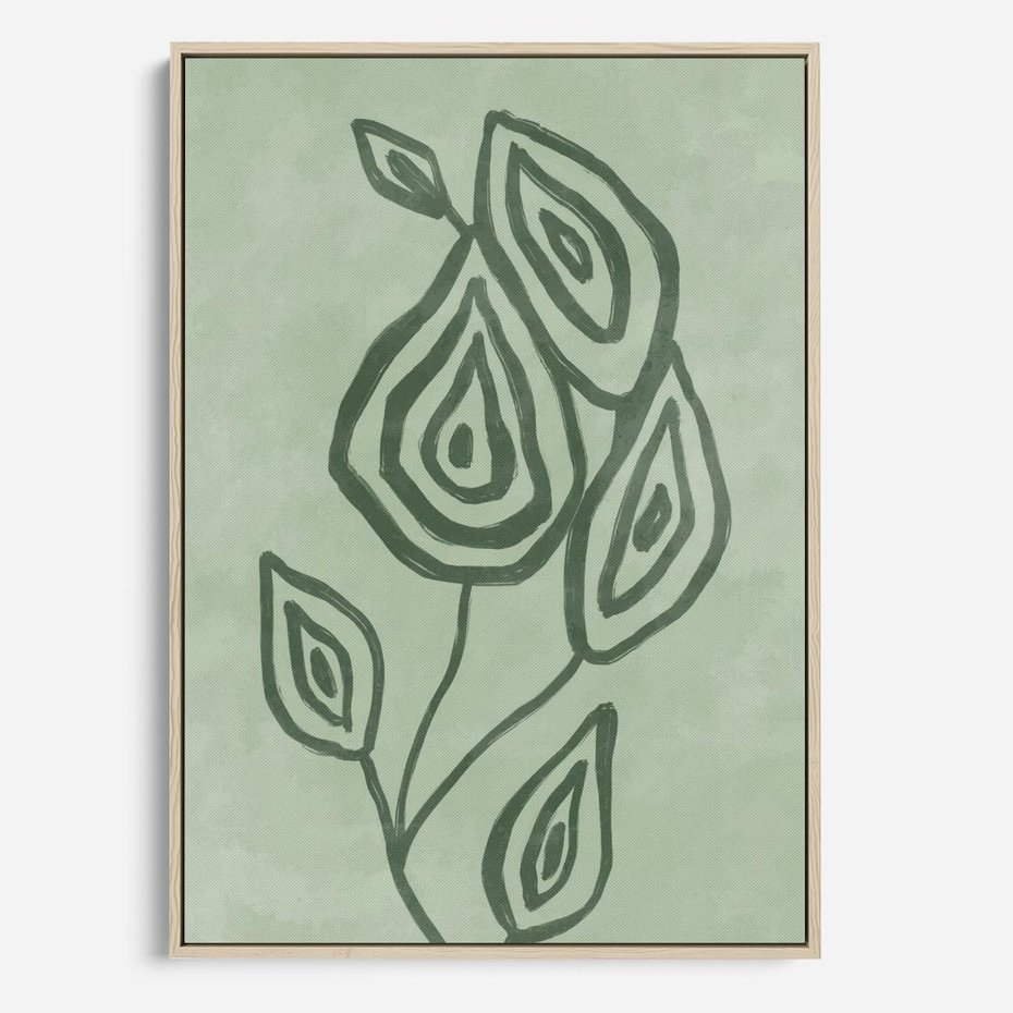 Obraz w ramie 80x120 - Szmaragdowy Oddech - abstrakcyjne delikatne zielone linie, podobne do gałęzi kwiatów - rama drewno