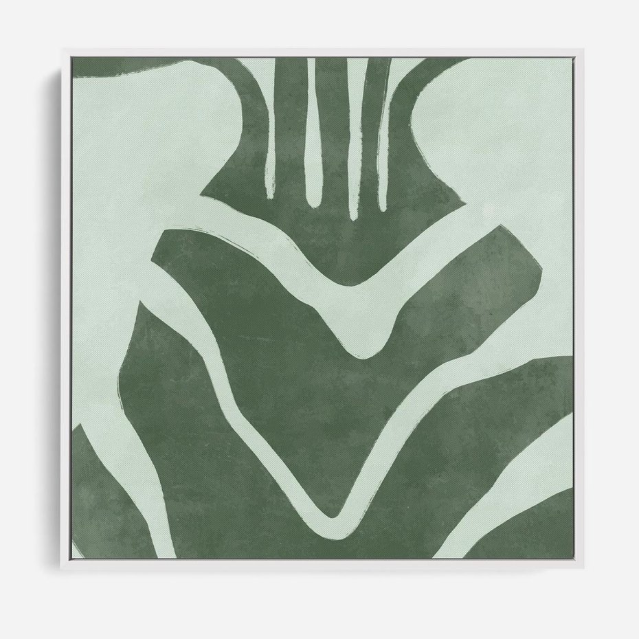 Obraz w ramie 80x80 - Zieleń Odpoczynku - zielony plakat, nieregularne splątane linie - rama biała