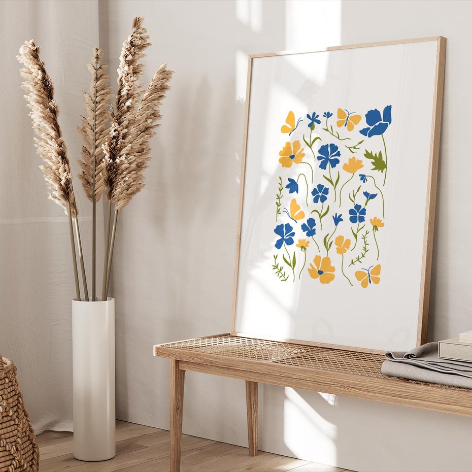 Plakat w ramie 40x50 - Odgłosy Wizji - kwiaty, sztuka nowoczesna - rama drewno