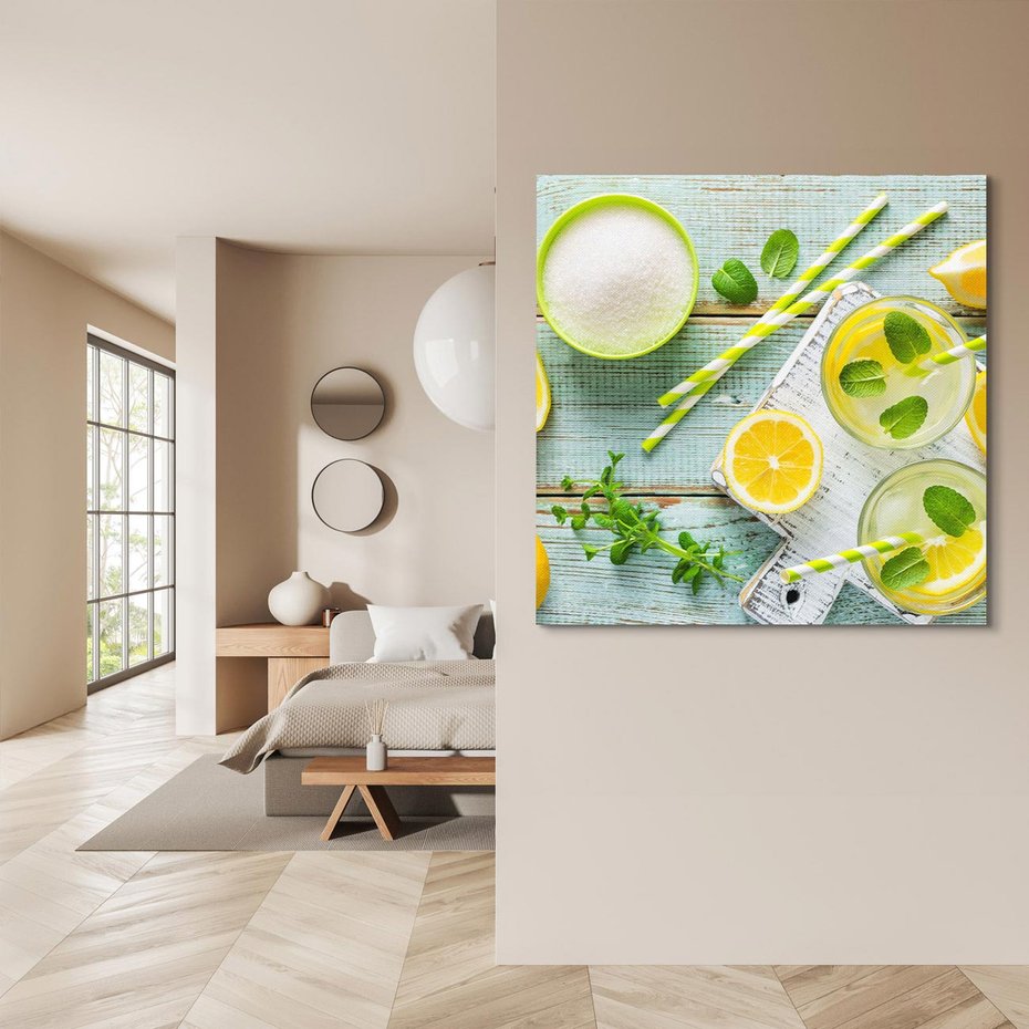 Obraz na płótnie 60x60 - Cytrynowe Orzeźwienie - cytryny, lemoniada