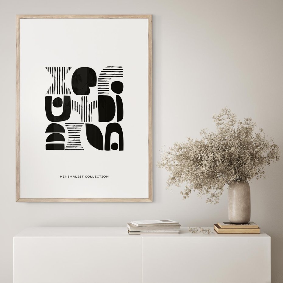 Plakat w ramie 40x50 - Taniec Dziwacznych Kresek - minimalistyczny plakat, czarno biały - rama drewno