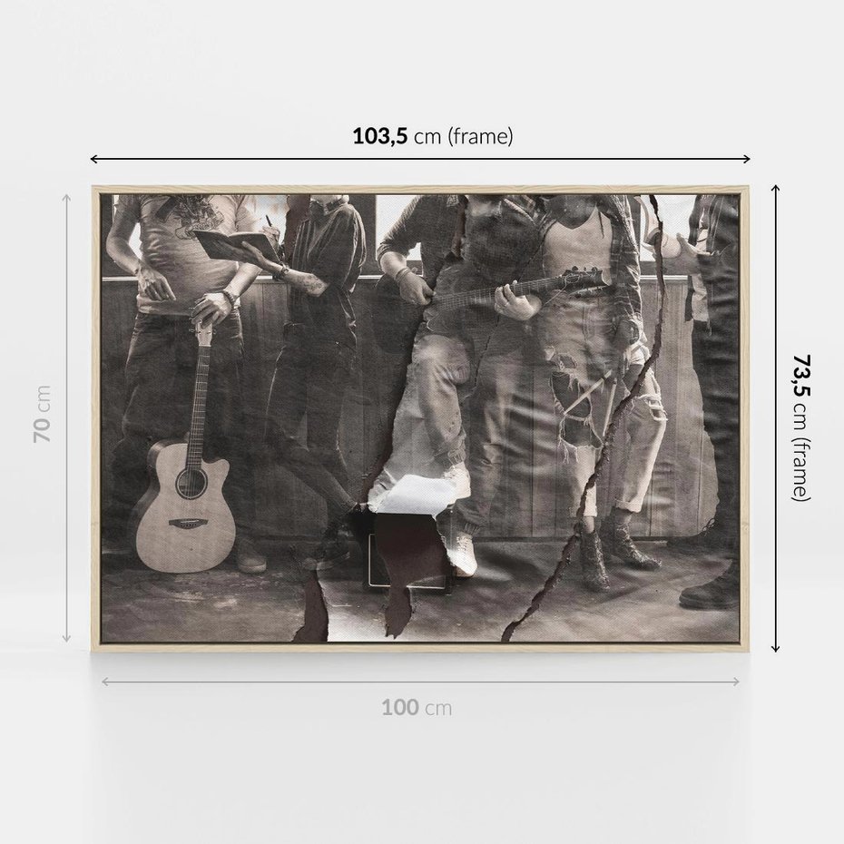 Obraz w ramie 100x70 - Dźwięki Minionej Ery - postarzona fotografia retro, podarta fotografia - rama drewno