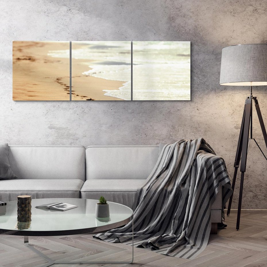 Obraz na płótnie 120x40 - Ślady stóp na plaży - plaża, ślady