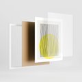 Plakat w ramie 40x50 - Ciepłe Przenikanie - geometria, żółte koło - rama biała